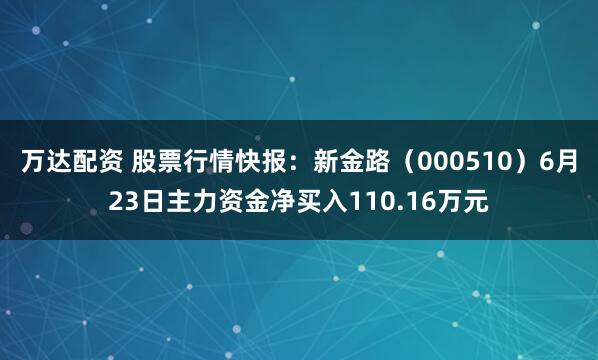 万达配资 股票行情快报：新金路（000510）6月23日主力资金净买入110.16万元