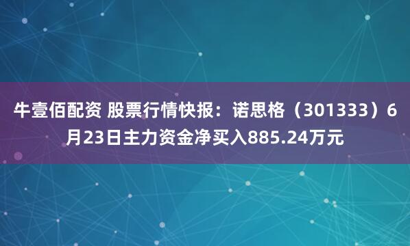 牛壹佰配资 股票行情快报：诺思格（301333）6月23日主力资金净买入885.24万元