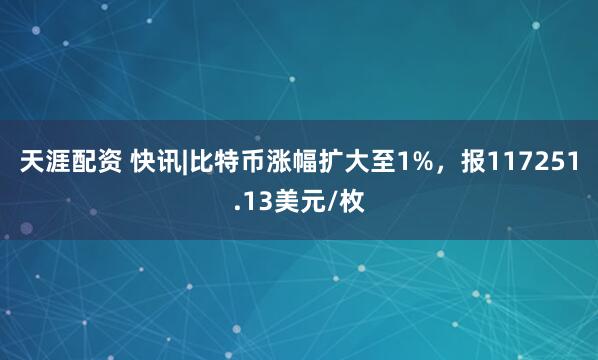 天涯配资 快讯|比特币涨幅扩大至1%，报117251.13美元/枚